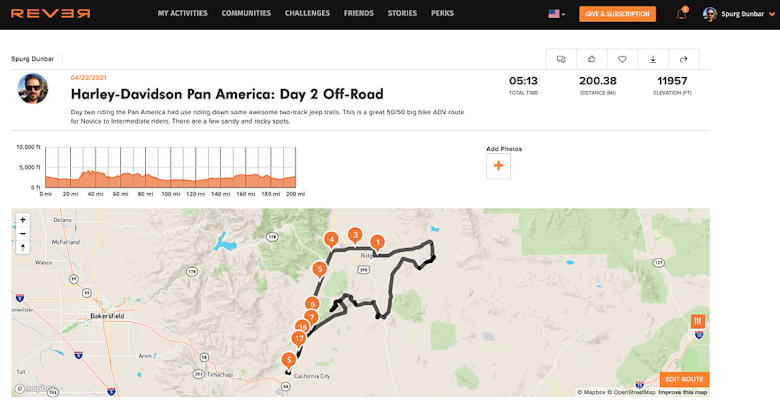 Rever map of day two ride